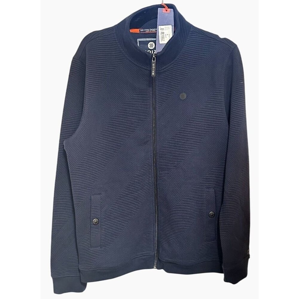 Noize Mens Navy Ribbed Full-Zip Jacket With Stand Collar & Button Pockets Size M
